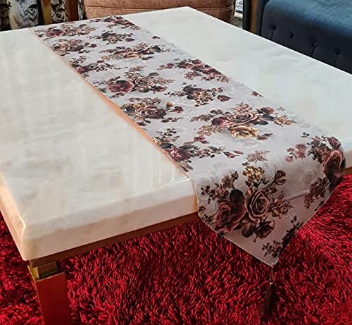 Groki 2 Pcs Table Runner Set Digitally Printed Floral Design 16x33In 16x72In Brown Dining Centre Table Decor - Image 4