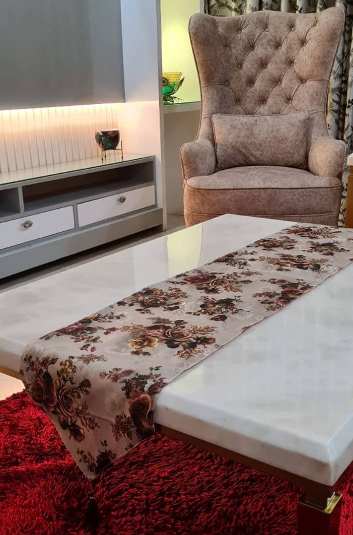Groki 2 Pcs Table Runner Set Digitally Printed Floral Design 16x33In 16x72In Brown Dining Centre Table Decor - Image 5