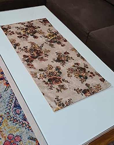 Groki 2 Pcs Table Runner Set Digitally Printed Floral Design 16x33In 16x72In Brown Dining Centre Table Decor - Image 2