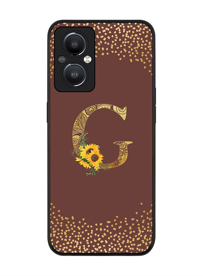 Stylizedd Rugged Black edge case for OnePlus Nord N20 5G Slim fit Soft Case Flexible Rubber Edges Anti Drop TPU Gel Thin Cover - Custom Monogram Initial Letter Floral Pattern Alphabet - G (Brown ) - Image 1