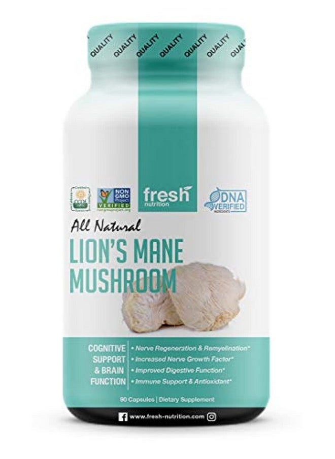 Fresh Nutrition - Organic Lions Mane Mushroom Capsules Strongest Dna Verified Formula Rich In Alpha Glucan Powerful Superfood Supplement Vegan Friendly Non Gmo Gluten Free - Image 1