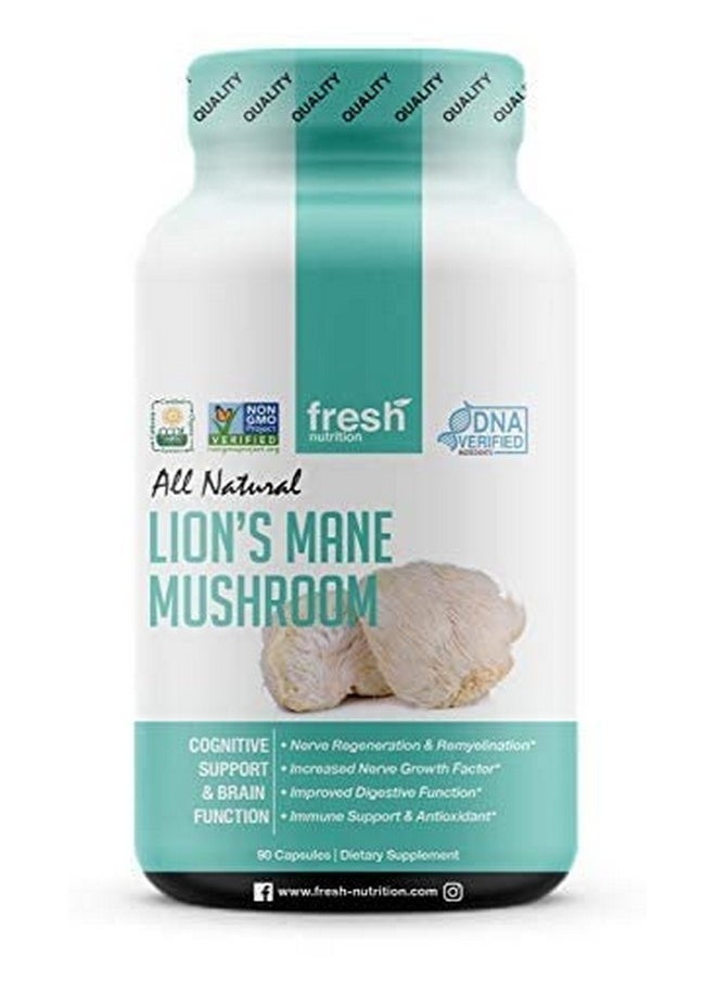 Fresh Nutrition - Organic Lions Mane Mushroom Capsules Strongest Dna Verified Formula Rich In Alpha Glucan Powerful Superfood Supplement Vegan Friendly Non Gmo Gluten Free - Image 1