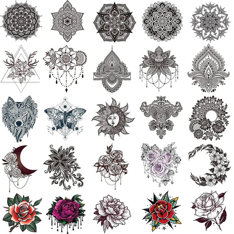 40 Pieces Black Henna Temporary Tattoo Stickers for Women Girls - Lace Indian Mehndi Body Tattoo Sticker for Adults for Arm Leg Hand