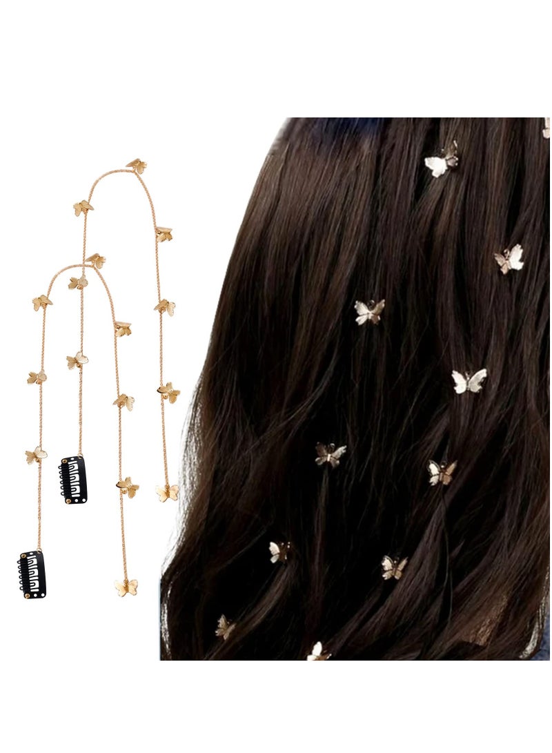 Excefore مجموعة مجوهرات شعر الفراشة للتضفير، سلسلة شعر ذهبية للنساء، للنساء والفتيات الصغيرات، عبوة من 2 - Image 1