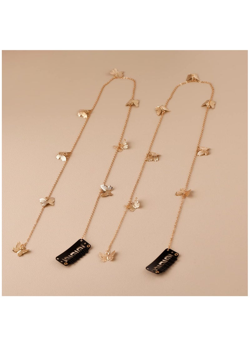 Excefore مجموعة مجوهرات شعر الفراشة للتضفير، سلسلة شعر ذهبية للنساء، للنساء والفتيات الصغيرات، عبوة من 2 - Image 3