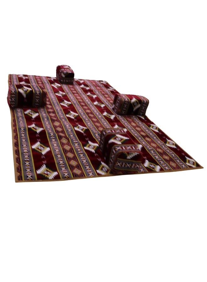 سمارت هوم مجموعة جلوس أرضية تراثية مكونة من 9 قطع مناسبة للسفر والرحلات البرية والحديقة , طقم فرشة تخييم ارضية مع اربع مراكى و 4 كراسي وبساط من القماش عالي الجودة يكفي ل 8 أشخاص (قماش تركي) - Image 4