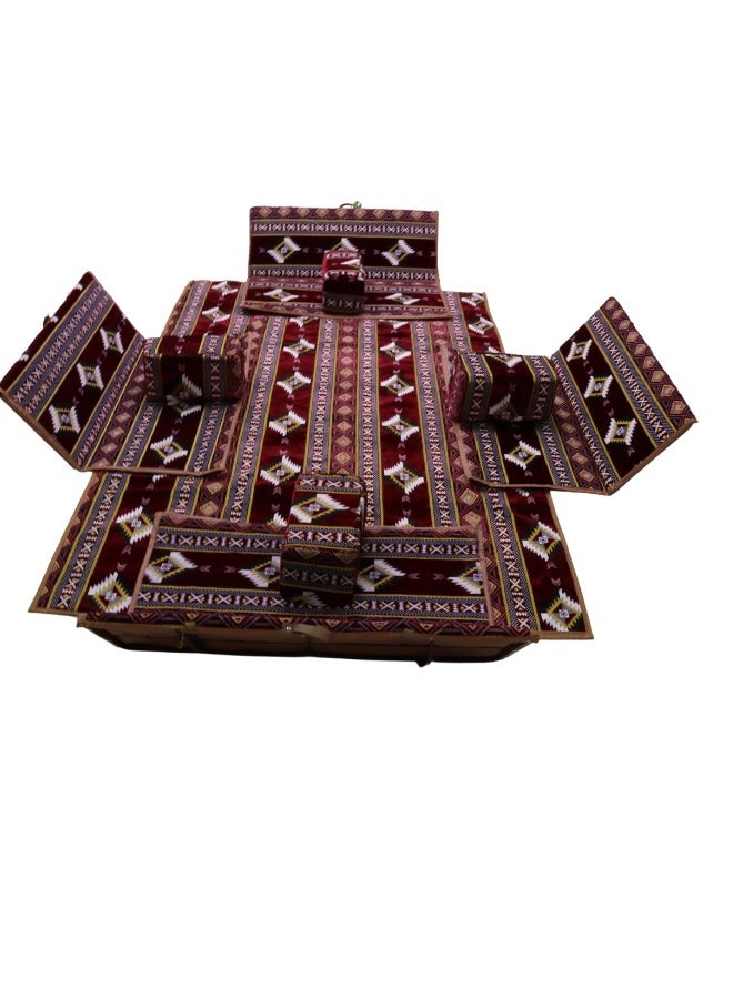 سمارت هوم مجموعة جلوس أرضية تراثية مكونة من 9 قطع مناسبة للسفر والرحلات البرية والحديقة , طقم فرشة تخييم ارضية مع اربع مراكى و 4 كراسي وبساط من القماش عالي الجودة يكفي ل 8 أشخاص (قماش تركي) - Image 5