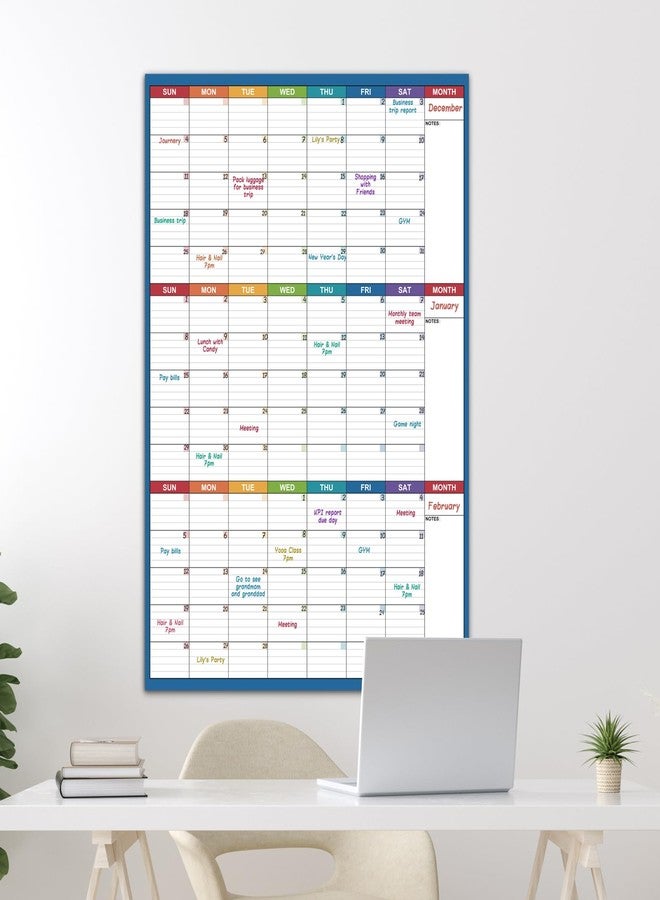 Tersus Large Dry Erase Calendar For Wall - Undated 3 Month Calendar, 28'' x 40'', Erasable & Reusable Laminated White Board, 8 Round Stickers, Vertical for Office, Home and School - Image 2