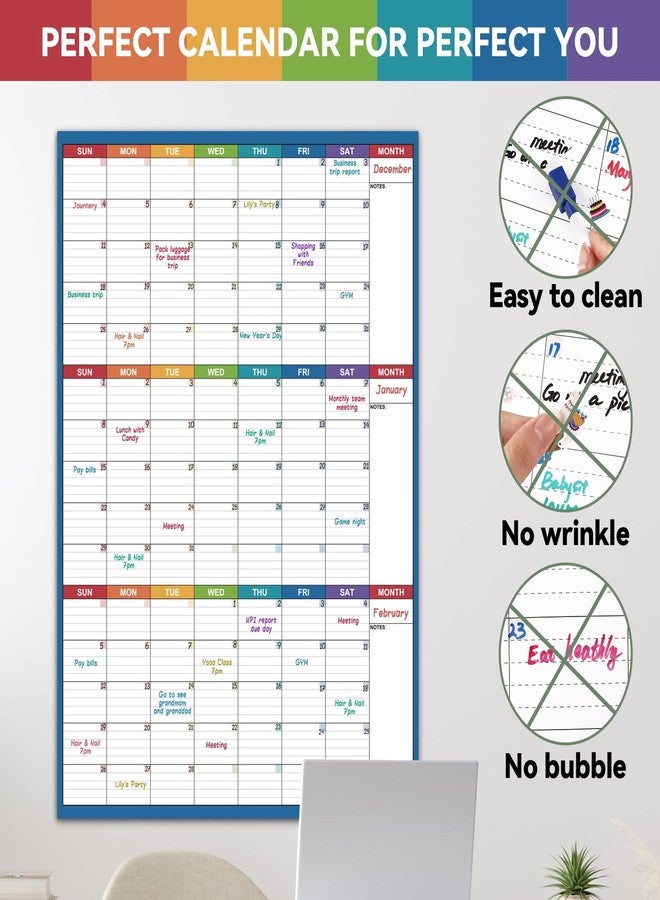 Tersus Large Dry Erase Calendar For Wall - Undated 3 Month Calendar, 28'' x 40'', Erasable & Reusable Laminated White Board, 8 Round Stickers, Vertical for Office, Home and School - Image 3