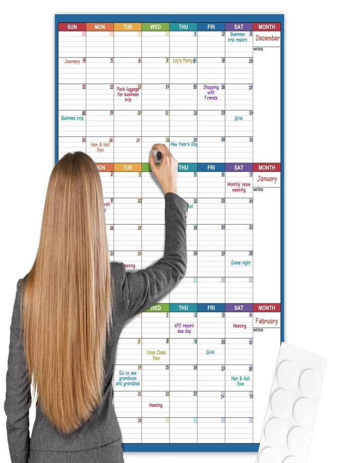 Tersus Large Dry Erase Calendar For Wall - Undated 3 Month Calendar, 28'' x 40'', Erasable & Reusable Laminated White Board, 8 Round Stickers, Vertical for Office, Home and School - Image 1