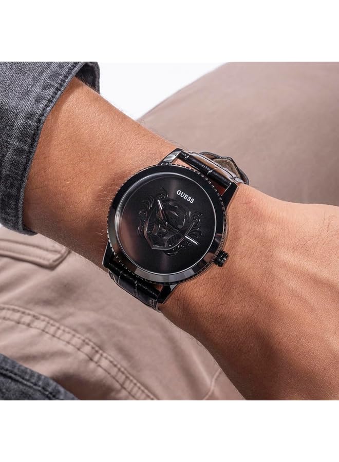 جس ساعة رجالية 44 مم، حزام أسود، مينا سوداء، علبة سوداء - Image 2