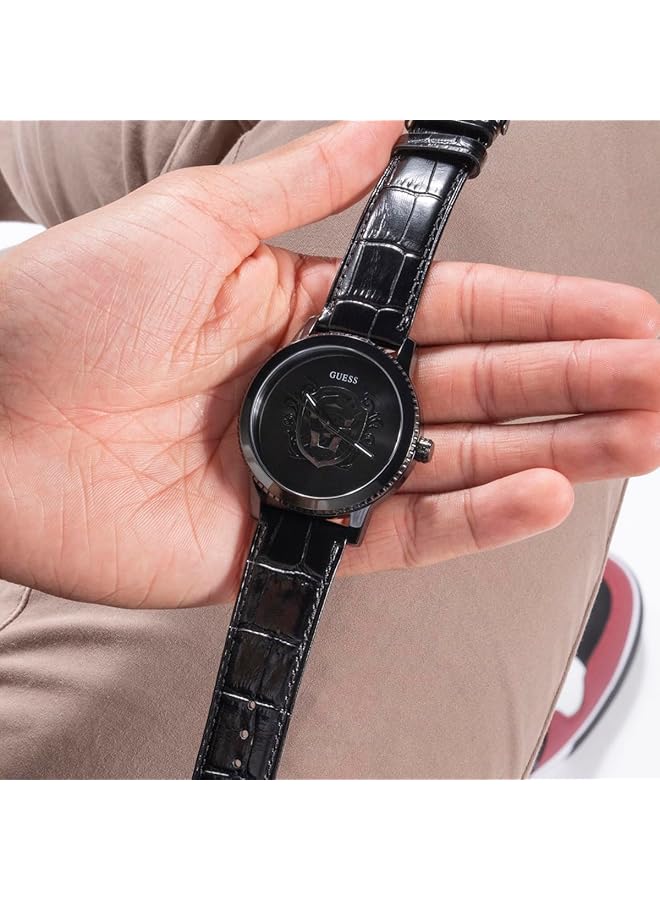 جس ساعة رجالية 44 مم، حزام أسود، مينا سوداء، علبة سوداء - Image 5