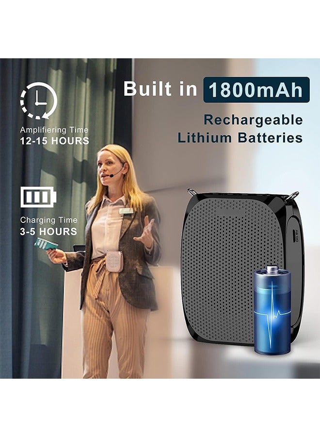 Voice Amplifier Teachers,Megaphone Speaker Portable PA System with Microphone Headset(Work of 12hours) Supports MP3 Format Audio for Tour Guides Coaches Yoga Fitness Instructors(Black)  - Image 2