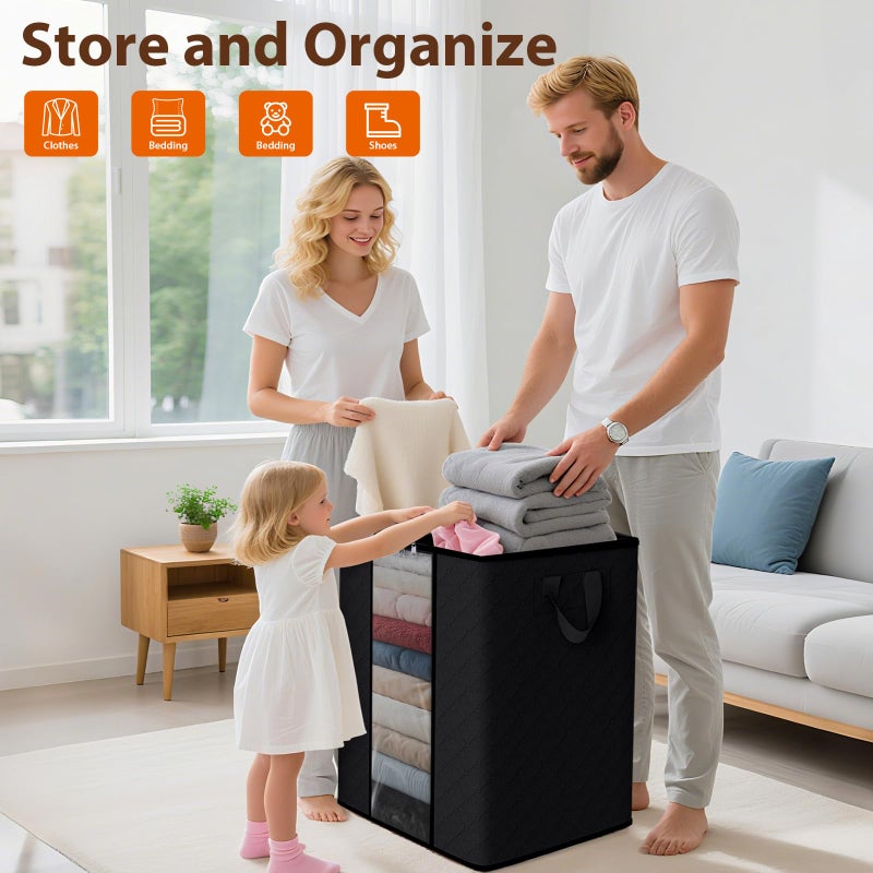 SpaceWhisper 3 Pack 100L Clothes Storage, Foldable Thick Fabric Blanket Storage Bags, Containers for Organizing Bedroom, Closet, Clothing, Comforter,Closet Organization with Handle,Black - Image 4