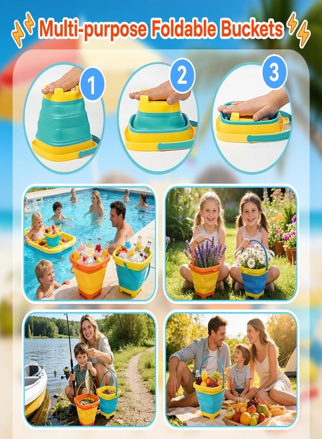 MicQutr Foldable Beach Bucket and Shovel Set for Kids, 20PCS Sand Toys with Sand Molds (Castle, Dinosaur, Sea Animal) & Mesh Bag, Toddler Collapsible Outdoor Sand Toys for Beach, Sandbox, Pool, Summer Gift - Image 3