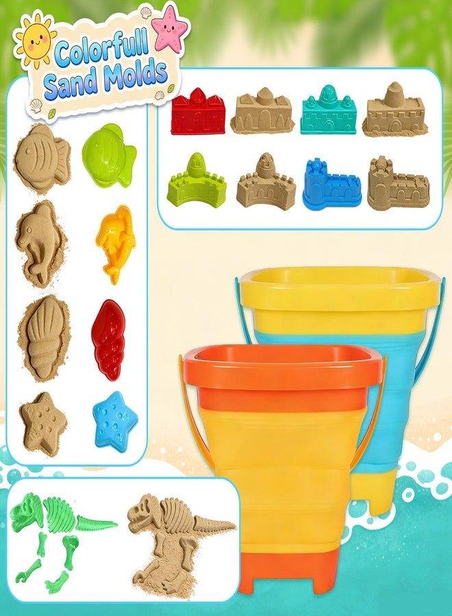 MicQutr Foldable Beach Bucket and Shovel Set for Kids, 20PCS Sand Toys with Sand Molds (Castle, Dinosaur, Sea Animal) & Mesh Bag, Toddler Collapsible Outdoor Sand Toys for Beach, Sandbox, Pool, Summer Gift - Image 4
