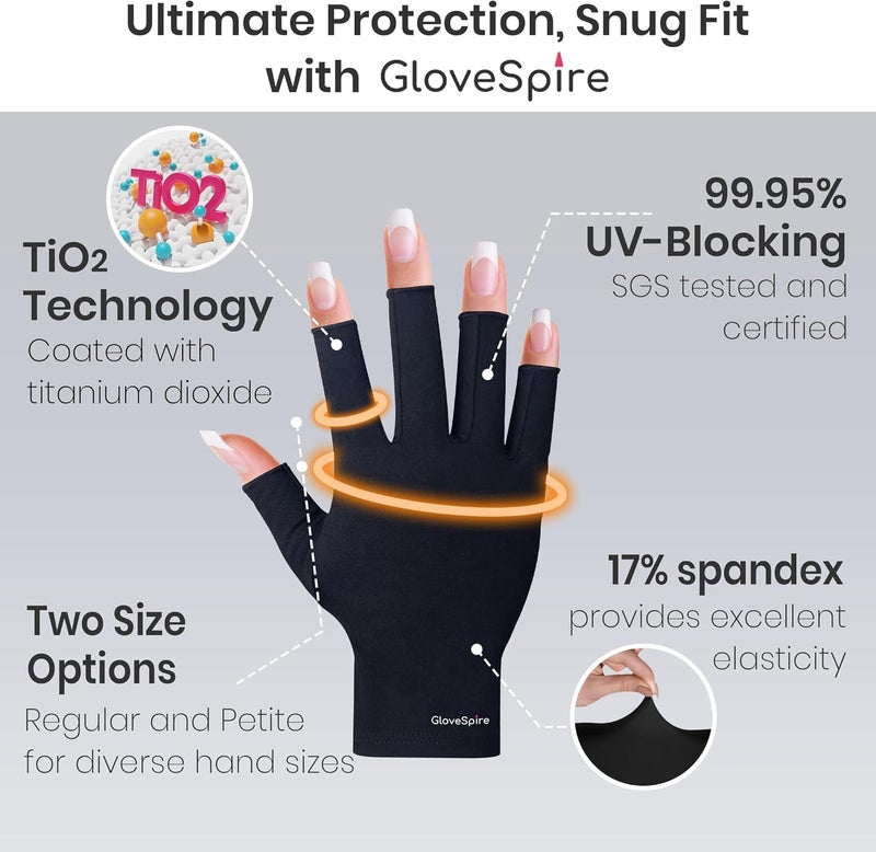 GloveSpire Thickened UPF50+ UV Gloves for Nails,Fingerless Design for Women Gel Manicures Anti UVA UVB Light - Image 4