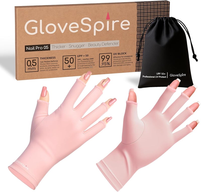 GloveSpire Thickened UPF50+ UV Gloves for Nails,Fingerless Design for Women Gel Manicures Anti UVA UVB Light - Image 1