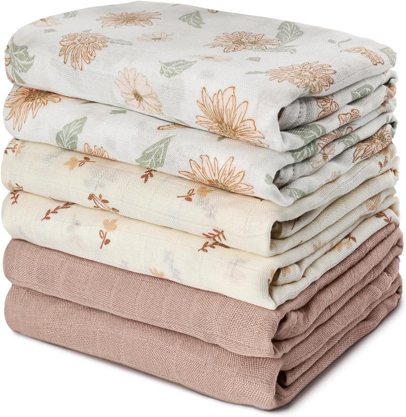 6 Pack Muslin Swaddle Blankets - Soft and Breathable Infant Receiving Blankets (Sunflower) - Image 1