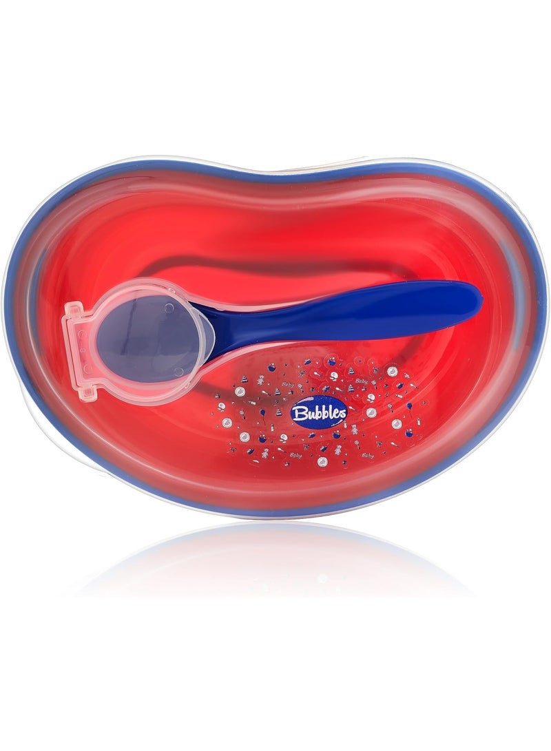 بابلز طبق غذائي للأطفال بغطاء وملعقة-أحمر - Image 1