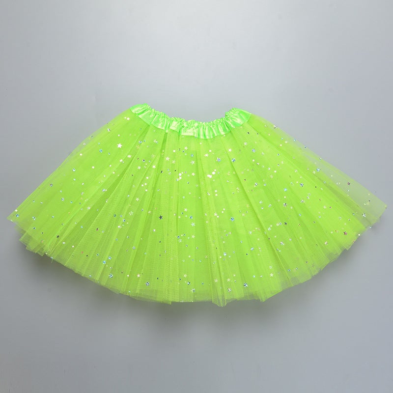 Childrens tutu skirt princess sequins three-layer 6-piece mesh skirt tutu gauze skirt tutu children fruit green 