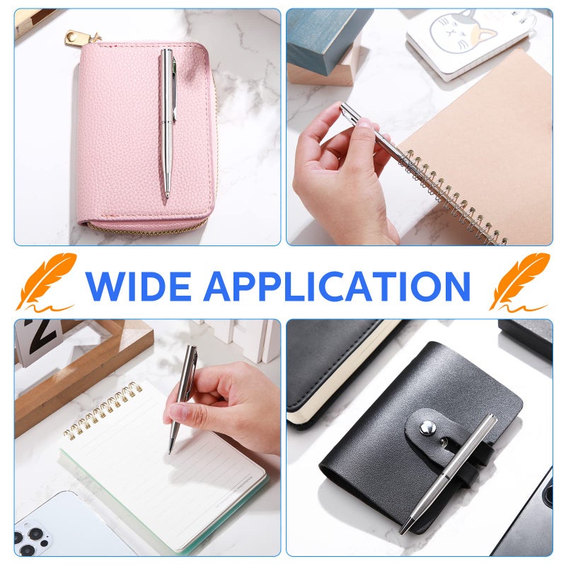 Chinco 16 Pcs Silver Mini Pens Bulk Small Ballpoint Pen Metal Stainless Steel Point Pens Pack with Copper Fittings for Pockets Notebook Notepads Office School, 3 Inch - Image 3