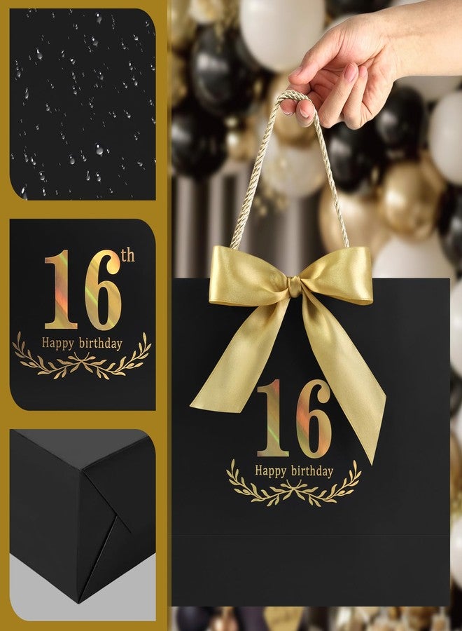 JMANNI Black Gold 16th Birthday Gift Bag with Card and Tissue Paper, 12.6"×9.84"×3.9" Elegant Present Bag for Teens, 16 Year Old Birthday Keepsake Party Supplies - Image 5