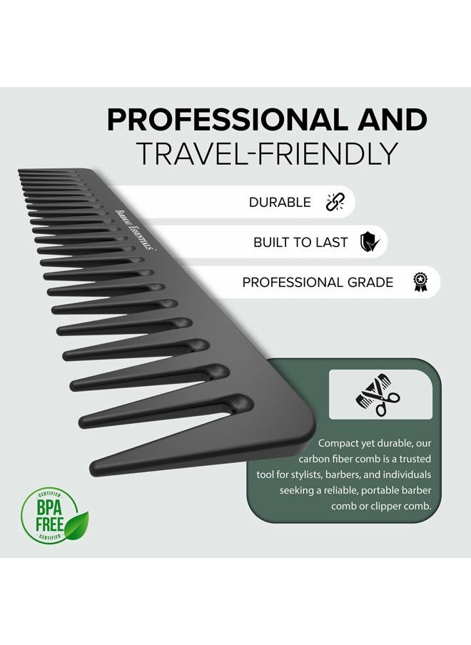 Bardeau Essentials - Black Carbon Wide Tooth Comb for Curly and Straight Hair (7 inch) - Professional Detangling Comb for Men & Women - Detangler Big Tooth Comb for Curls and Wet Hair - Large Barber Comb for Hair Styling - Image 1