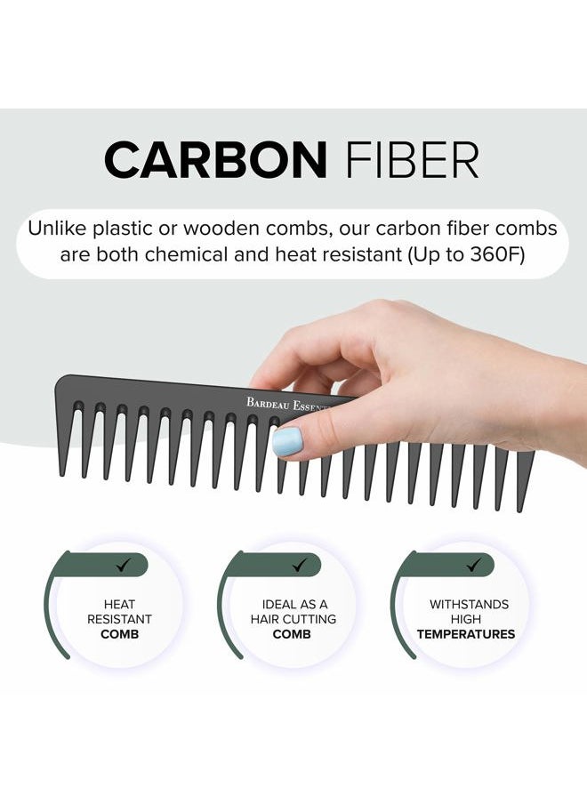 Bardeau Essentials - Black Carbon Wide Tooth Comb for Curly and Straight Hair (7 inch) - Professional Detangling Comb for Men & Women - Detangler Big Tooth Comb for Curls and Wet Hair - Large Barber Comb for Hair Styling - Image 1