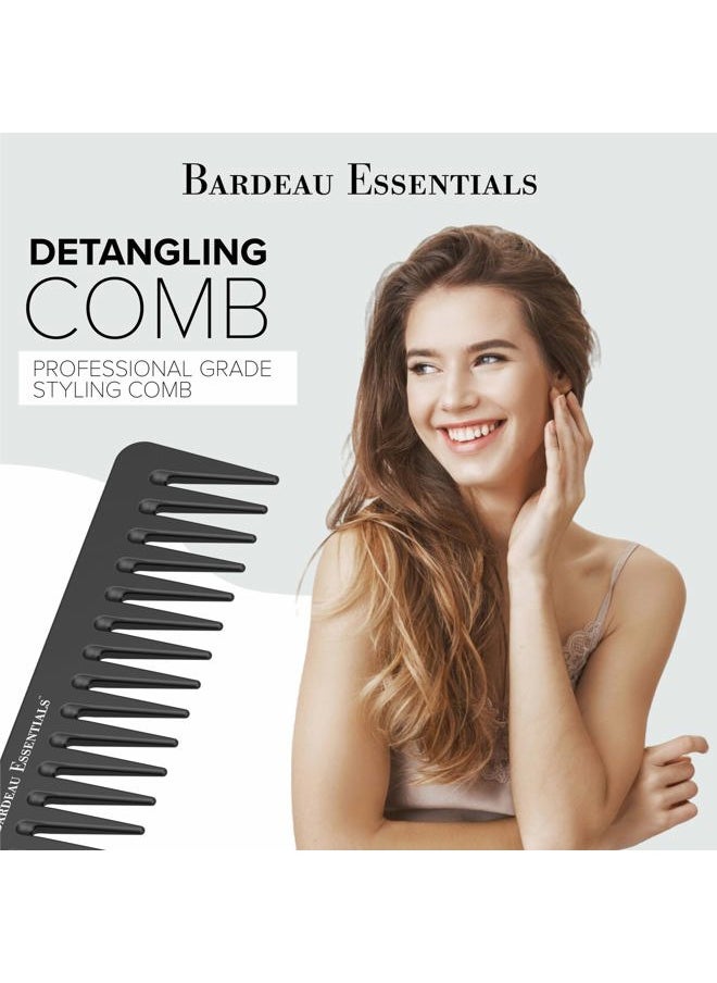 Bardeau Essentials - Black Carbon Wide Tooth Comb for Curly and Straight Hair (7 inch) - Professional Detangling Comb for Men & Women - Detangler Big Tooth Comb for Curls and Wet Hair - Large Barber Comb for Hair Styling - Image 1