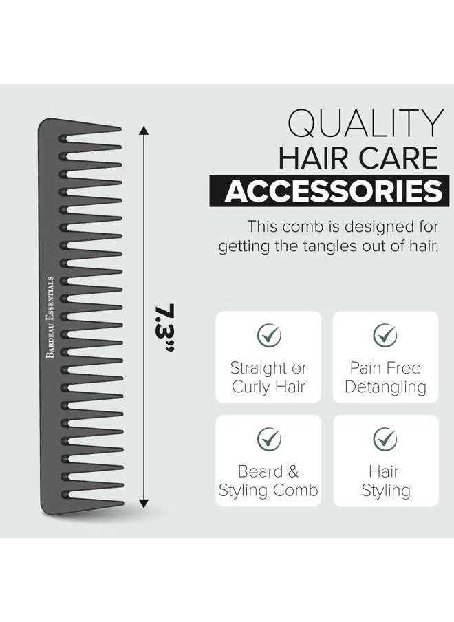 Bardeau Essentials - Black Carbon Wide Tooth Comb for Curly and Straight Hair (7 inch) - Professional Detangling Comb for Men & Women - Detangler Big Tooth Comb for Curls and Wet Hair - Large Barber Comb for Hair Styling - Image 1