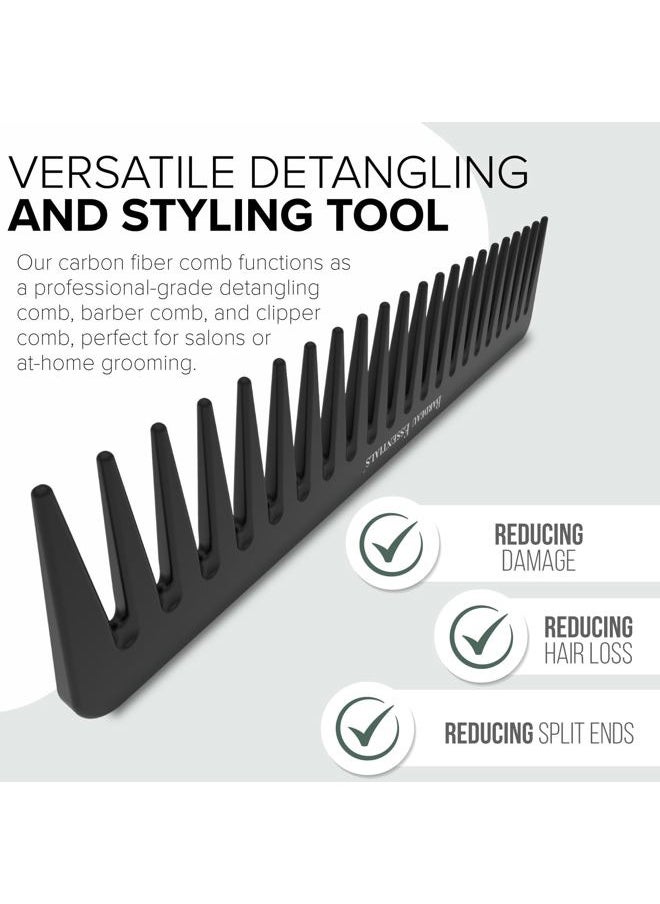 Bardeau Essentials - Black Carbon Wide Tooth Comb for Curly and Straight Hair (7 inch) - Professional Detangling Comb for Men & Women - Detangler Big Tooth Comb for Curls and Wet Hair - Large Barber Comb for Hair Styling - Image 1