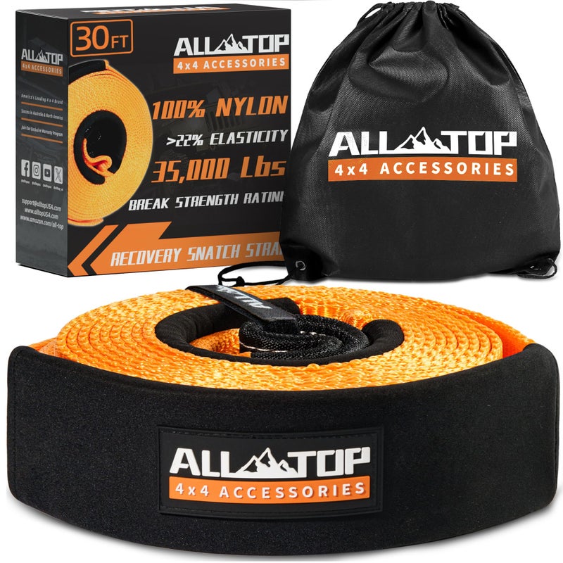 حزام استرداد ALLTOP 3 بوصة × 30 قدم 35000 رطل ثقيل 100 نايلون حزام استرداد سحب كينتيك مع 22 تمدد حلقات معززة