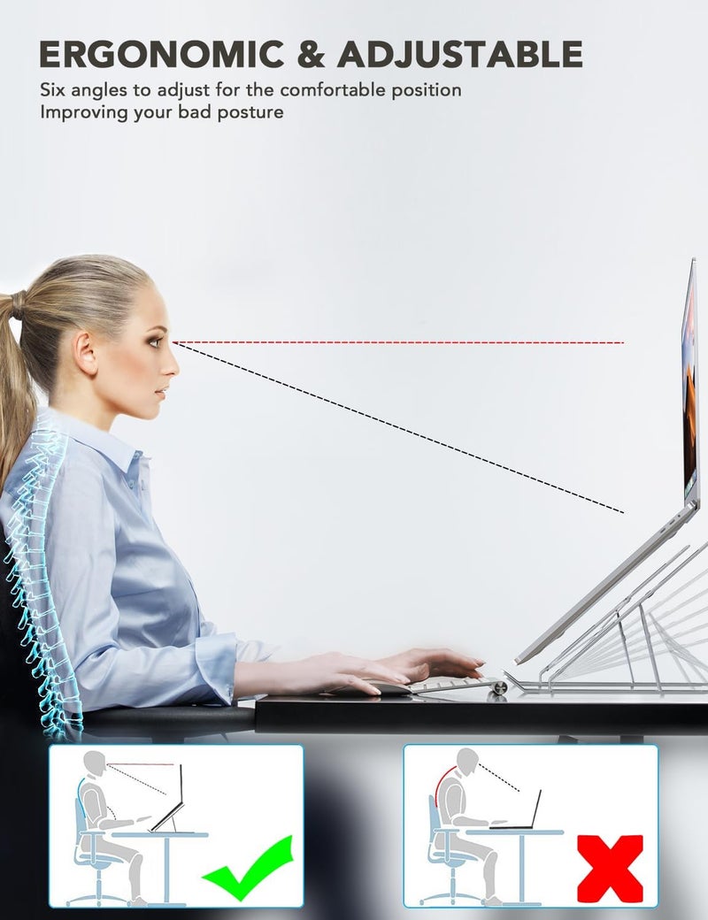 PHOCAR Portable Laptop Stand for Desk with 6 Adjustable Angles, Ergonomic, Anti-slip & Anti-scratch, Aluminum Foldable MacBook Stand Compatible with MacBook Air, Pro, and All 13" to 15.7" Laptops - Image 2