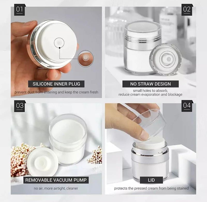 Press Cream Round Bottle Airless Pump Cosmetic Containers Vacuum Press Cream Jars Refillable Face Lotion Box for Lip Balm Eyeshadow Moisturizer Travel Makeup Skin Care Tool Press Bottle 50 ML - Image 5
