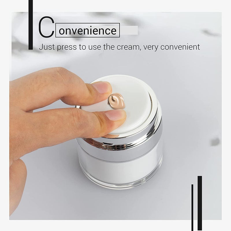 Press Cream Round Bottle Airless Pump Cosmetic Containers Vacuum Press Cream Jars Refillable Face Lotion Box for Lip Balm Eyeshadow Moisturizer Travel Makeup Skin Care Tool Press Bottle 50 ML - Image 2