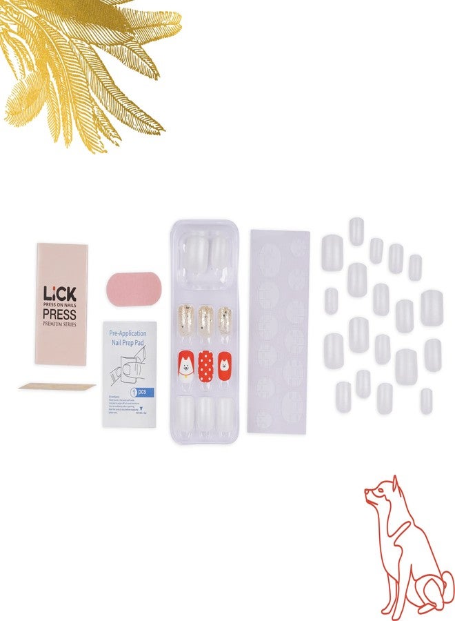 ليك أظافر اصطناعية قابلة لإعادة الاستخدام من الأكريليك، 30 قطعة، مع مجموعة أدوات التركيب، شكل مربع، أبيض مع طباعة حمراء وبريق بلون البشرة (عبوة من 30 قطعة). - Image 3