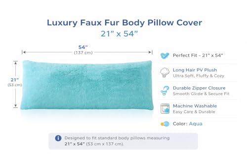 Reafort Luxury Faux Fur Body Pillow Cover 21" x 54", Long Hair PV Plush Body Pillow Case with Hidden Zipper Closure, Ultra Soft Fluffy Decorative Long Pillow Cover (Aqua, Body) - Image 3
