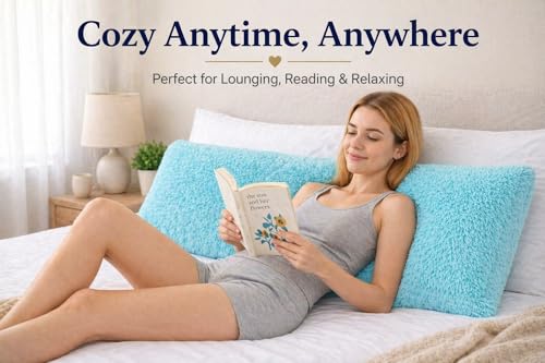Reafort Luxury Faux Fur Body Pillow Cover 21" x 54", Long Hair PV Plush Body Pillow Case with Hidden Zipper Closure, Ultra Soft Fluffy Decorative Long Pillow Cover (Aqua, Body) - Image 5