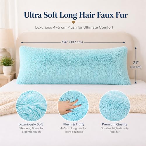 Reafort Luxury Faux Fur Body Pillow Cover 21" x 54", Long Hair PV Plush Body Pillow Case with Hidden Zipper Closure, Ultra Soft Fluffy Decorative Long Pillow Cover (Aqua, Body) - Image 4