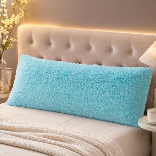 Reafort Luxury Faux Fur Body Pillow Cover 21" x 54", Long Hair PV Plush Body Pillow Case with Hidden Zipper Closure, Ultra Soft Fluffy Decorative Long Pillow Cover (Aqua, Body) - Image 1