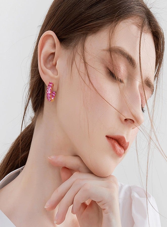 Mesovor Gold Cubic Zirconia Hoop Earrings for Women Trendy, 18K Gold Plated Huggie Hoops Earrings | Green Black Red Stones Earrings Jewelry Gifts, One Size, Brass, Cubic Zirconia - Image 4