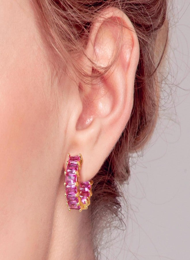 Mesovor Gold Cubic Zirconia Hoop Earrings for Women Trendy, 18K Gold Plated Huggie Hoops Earrings | Green Black Red Stones Earrings Jewelry Gifts, One Size, Brass, Cubic Zirconia - Image 3