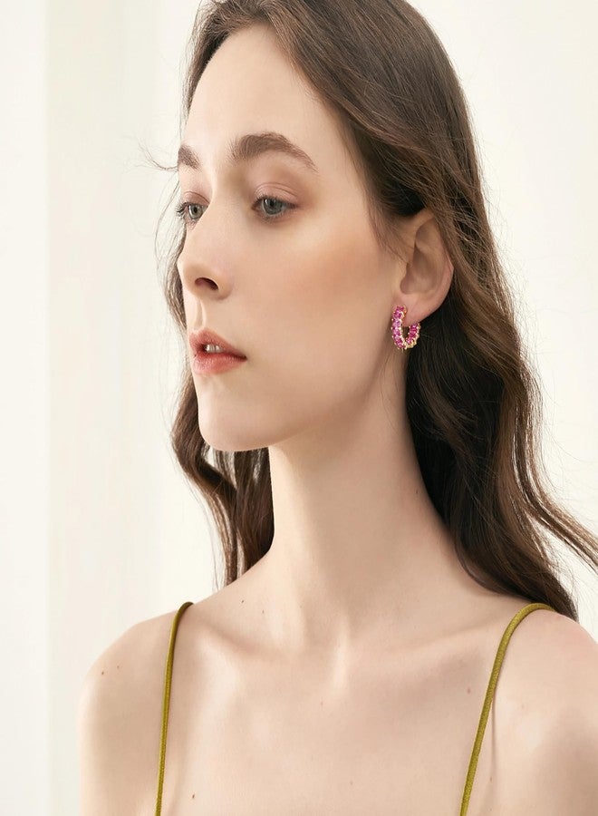Mesovor Gold Cubic Zirconia Hoop Earrings for Women Trendy, 18K Gold Plated Huggie Hoops Earrings | Green Black Red Stones Earrings Jewelry Gifts, One Size, Brass, Cubic Zirconia - Image 5