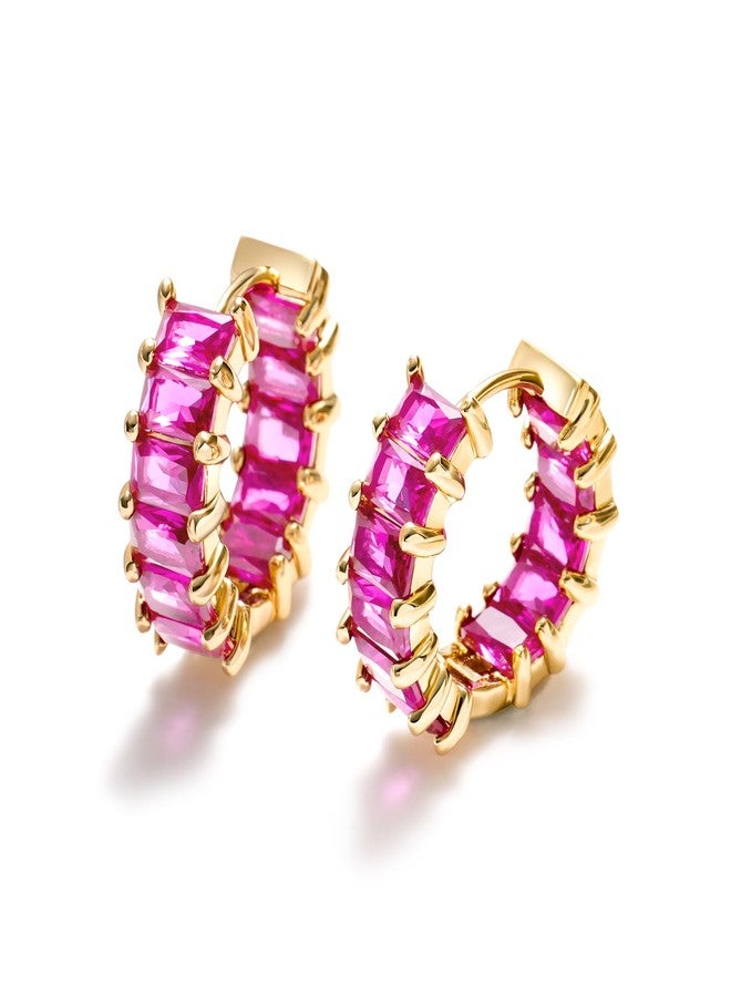 Mesovor Gold Cubic Zirconia Hoop Earrings for Women Trendy, 18K Gold Plated Huggie Hoops Earrings | Green Black Red Stones Earrings Jewelry Gifts, One Size, Brass, Cubic Zirconia - Image 1