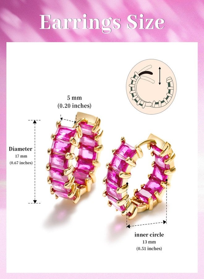 Mesovor Gold Cubic Zirconia Hoop Earrings for Women Trendy, 18K Gold Plated Huggie Hoops Earrings | Green Black Red Stones Earrings Jewelry Gifts, One Size, Brass, Cubic Zirconia - Image 2