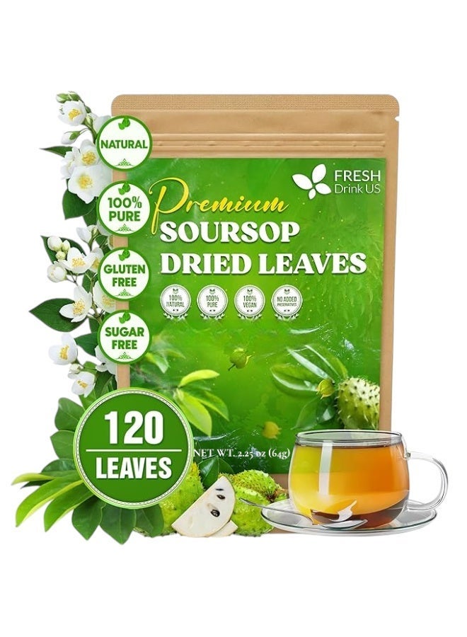 FRESHDRINKUS 120+ Premium Soursop Graviola Dried Leaves, 120-130 Natural Leaves, Whole Soursop Leaves, Wildcrafted, Graviola, Soursop, Hoja Guanabana, Soursop Loose Leaf Herbal Tea, No Gluten, Vegan - Image 2
