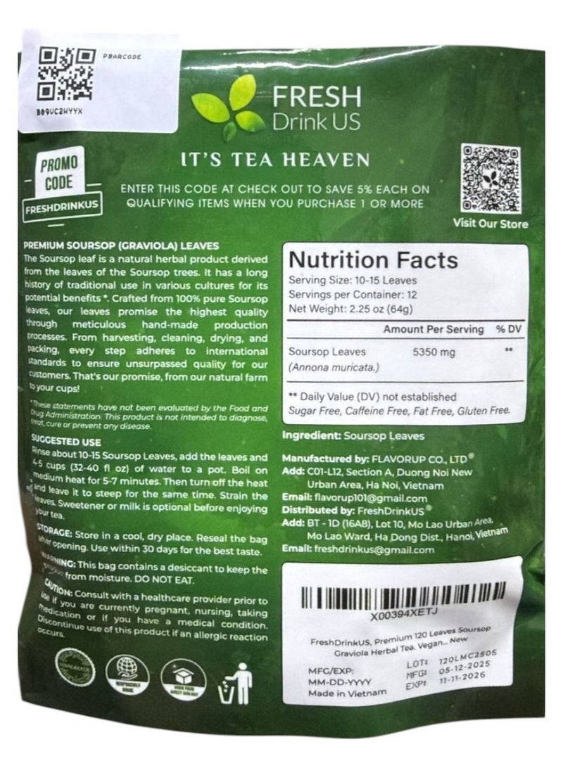 FRESHDRINKUS 120+ Premium Soursop Graviola Dried Leaves, 120-130 Natural Leaves, Whole Soursop Leaves, Wildcrafted, Graviola, Soursop, Hoja Guanabana, Soursop Loose Leaf Herbal Tea, No Gluten, Vegan - Image 5