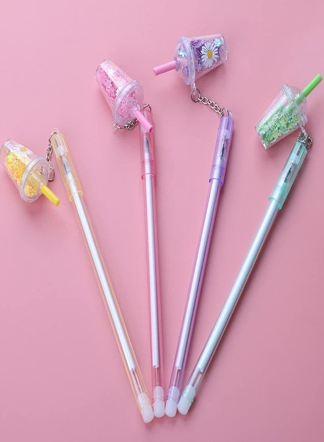 WsjiaboFux 4 Pcs Multicolour Cute Kawaii Daisies Flower Milk Tea Cup Pendant Gel Pen School Office Supply Stationery Creative Sweet Pencs Gel Ink Rollerball Pens Rollerball Pens - Image 1