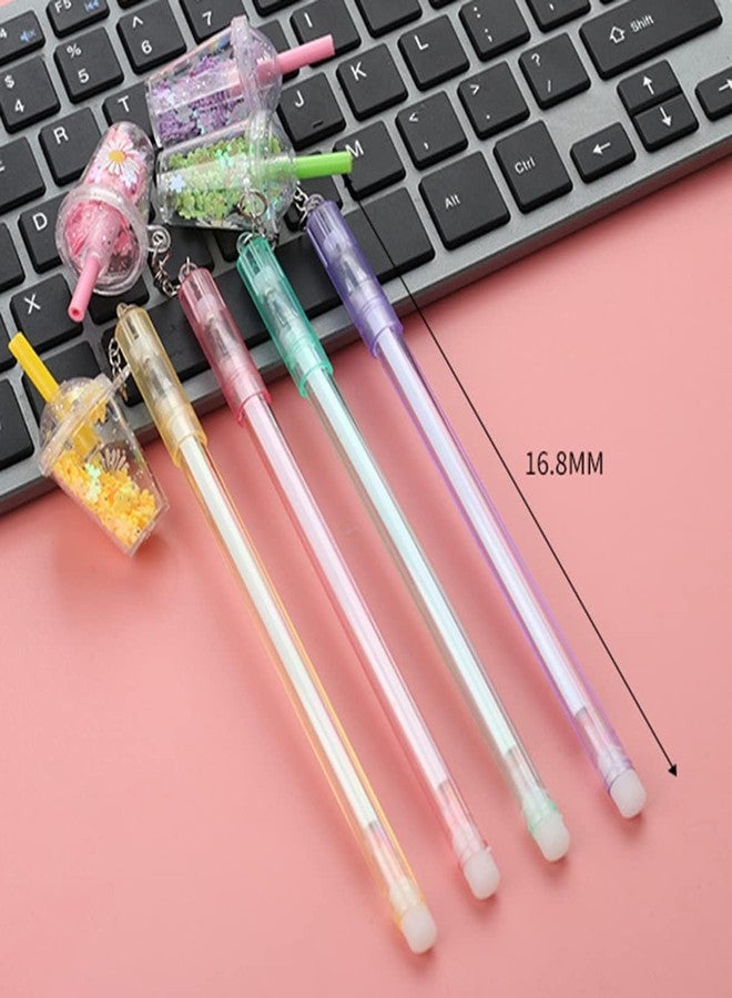 WsjiaboFux 4 Pcs Multicolour Cute Kawaii Daisies Flower Milk Tea Cup Pendant Gel Pen School Office Supply Stationery Creative Sweet Pencs Gel Ink Rollerball Pens Rollerball Pens - Image 2